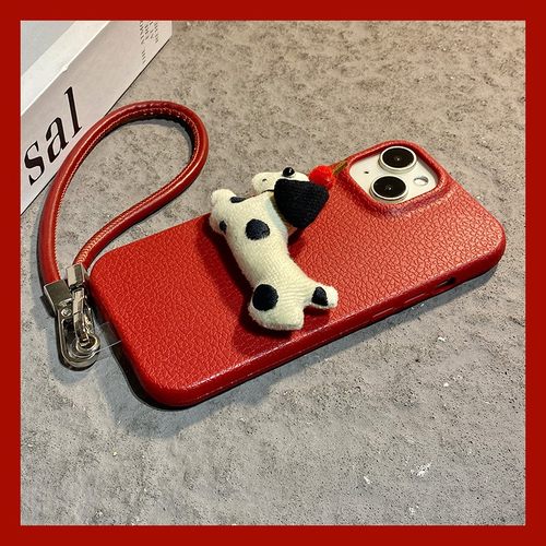 手机壳仿皮皮纹新年红色立体卡通