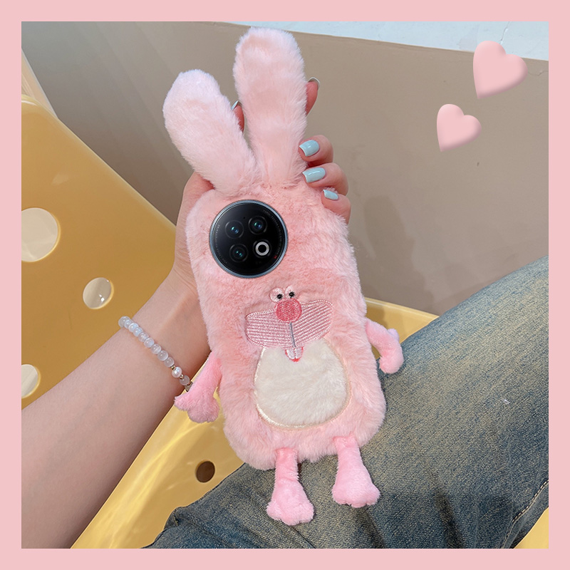 毛茸茸毛绒绒立体粉色龅牙兔子手机壳