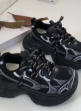 法国GPE 2025秋季新款复古黑色厚底老爹鞋女百搭显瘦增高休闲鞋