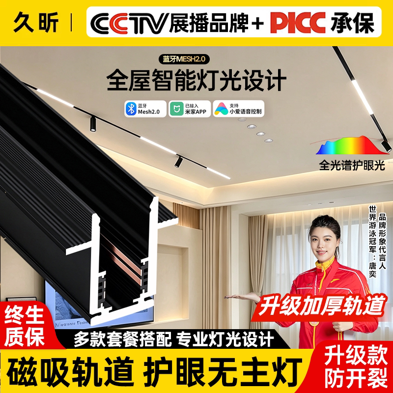 磁吸轨道灯嵌入式无主灯智能客厅预埋导轨槽明装磁吸泛光灯线条灯