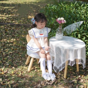 一帆风顺卡通刺绣帆船女童海军水手服吊带背心无袖连衣裙夏季新款