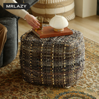 印度进口手工编织黄麻沙发小矮凳