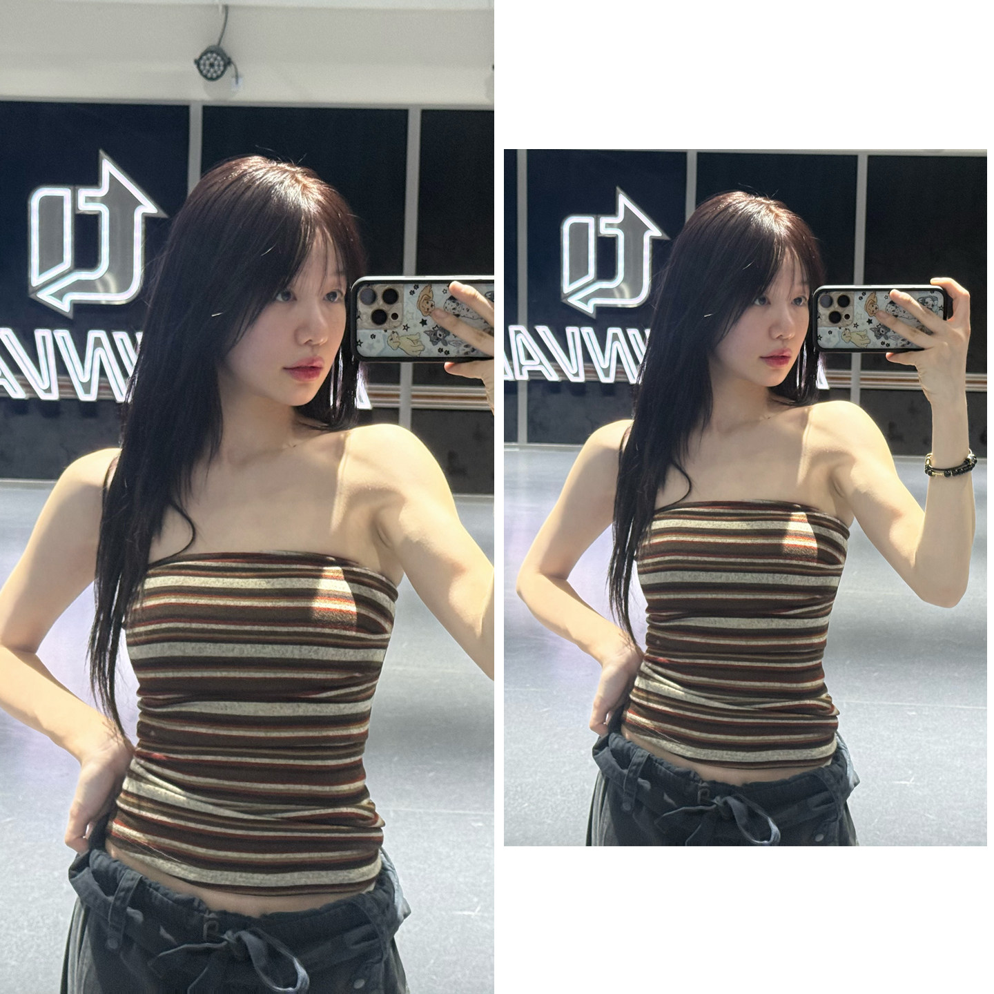 徐梦洁同款条纹抹胸上衣女撞色裹胸吊带背心美式辣妹修身内搭外穿