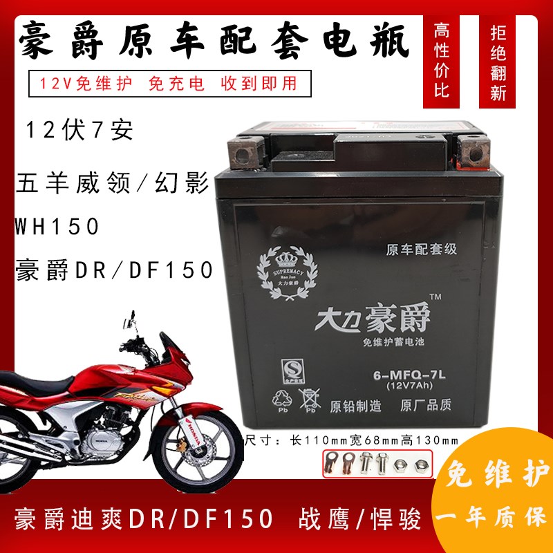 适用豪爵迪爽HJ150-9机车电瓶DF150 DR160S DR150S NK150蓄电池