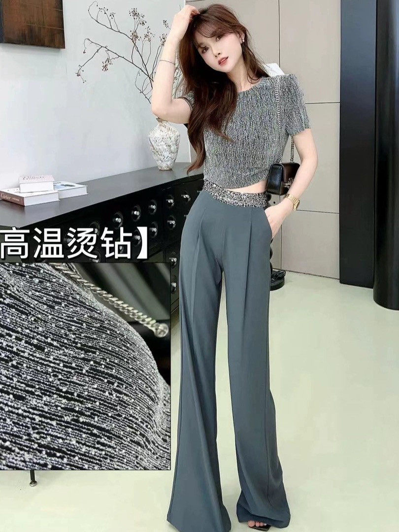 卡卡女装官方旗舰店正品《璀璨星空》气质烫钻上衣+亮片腰西裤女,女装/女士精品,西装裤/正装裤,淘宝优惠券,粉丝福利购,淘宝优惠卷