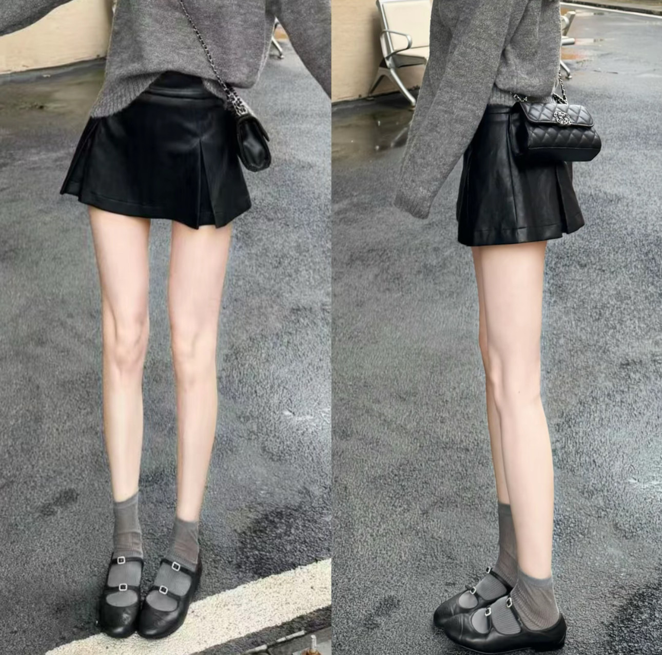 初秋百褶小个子高腰半身裙裤