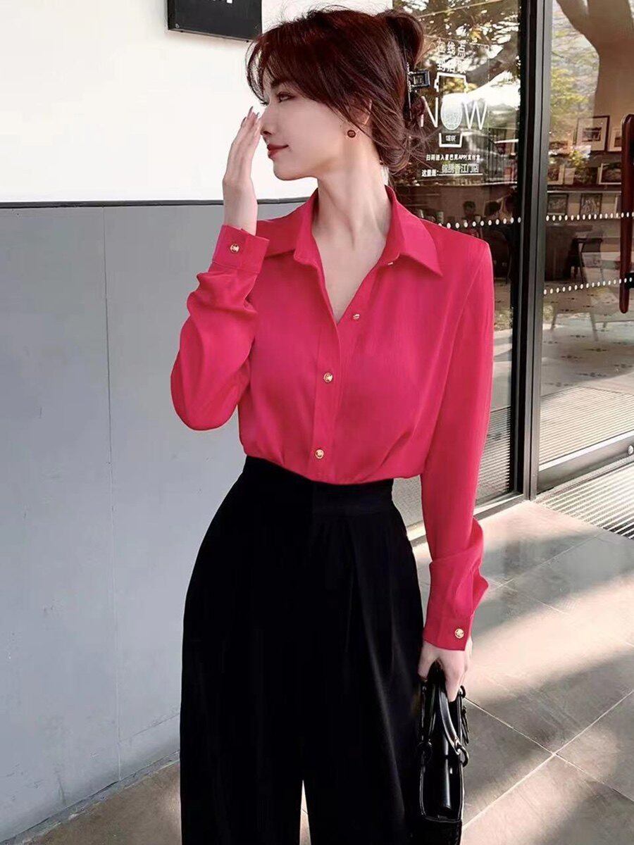 卡卡女装官方旗舰正品《气质女神》高级感缎面衬衫百搭衬衣上衣潮