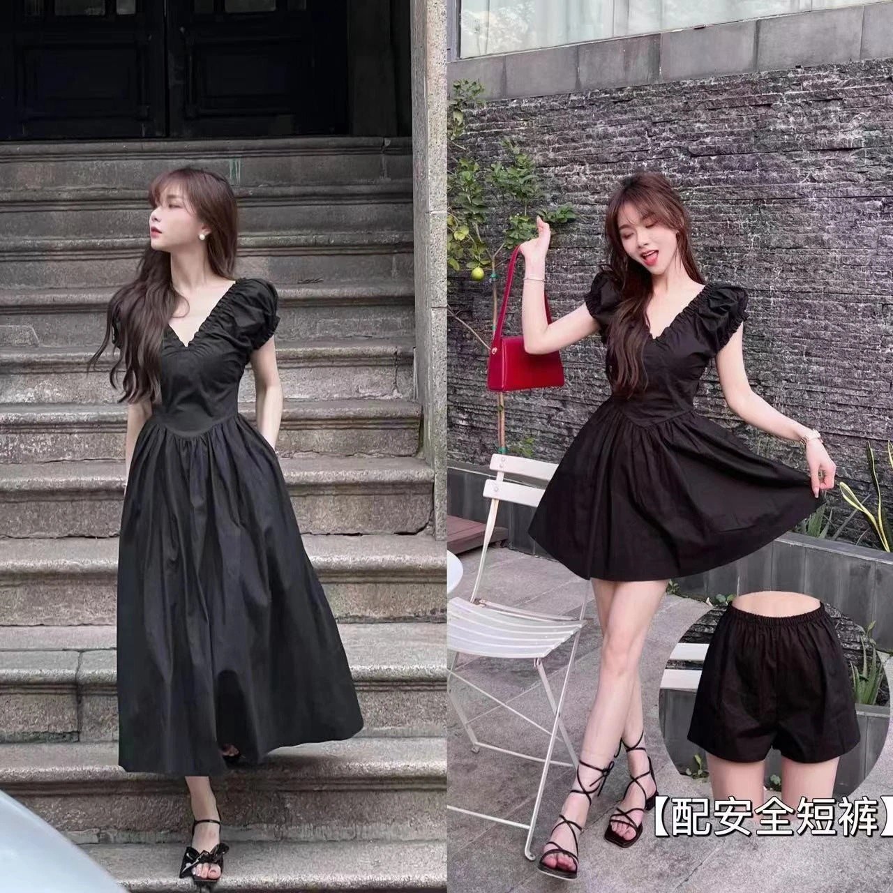 卡卡正品法式赫本风V领连衣裙潮
