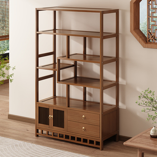 博古架实木新中式茶室置物架茶具架茶叶架展示柜客厅多宝阁隔断架