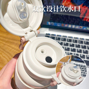 简约纯色保温杯大容量双饮水杯带杯套便携吸管杯学生运动饮水杯子