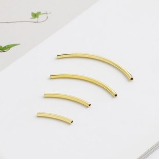 S925纯银手工编绳隔珠材料弯管饰品镀金光面DIY配件串珠手链项链