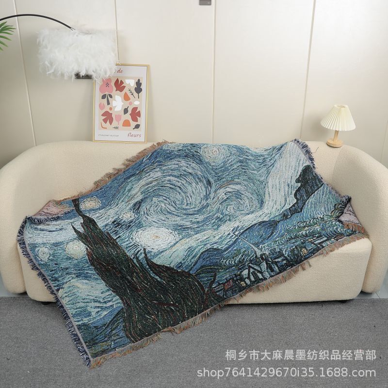 梵高星夜星空挂毯装饰毯沙发毯盖毯床毯毛毯针织地毯