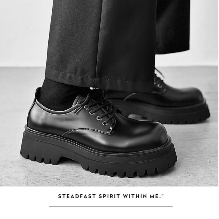 厚底德比鞋牛皮男潮鞋英伦黑色大头鞋小众vibe感休闲皮鞋男款增高