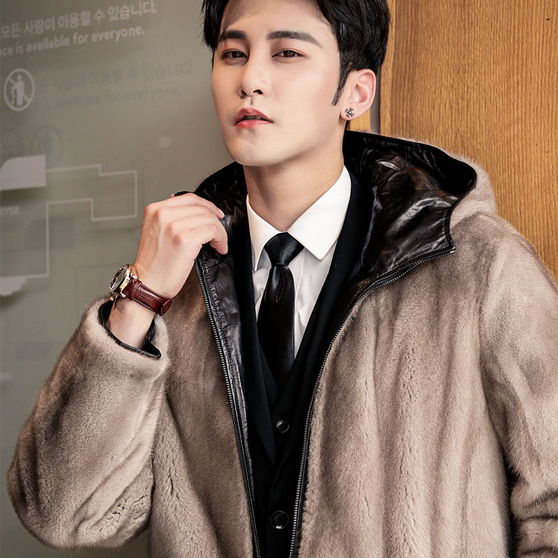 貂皮大衣男士中长款过膝新款加厚轻奢商务休闲进口整貂真皮大衣男