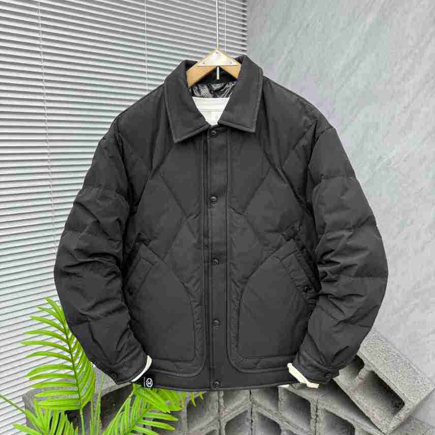 秋冬新款白鸭绒外套男加厚翻领羽绒服男士潮牌纯色青年百搭设计感