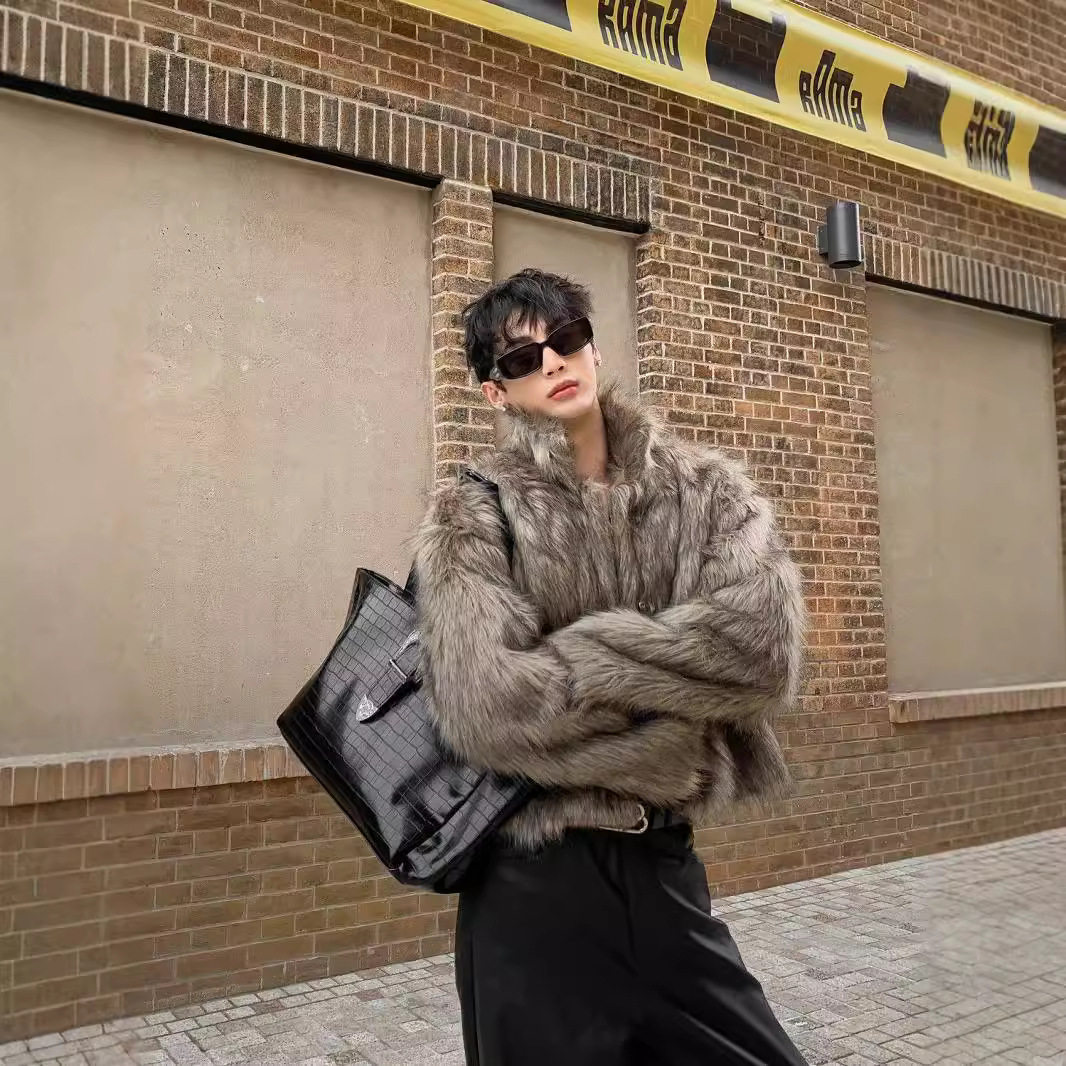 男模穿搭气质加厚狐狸棉衣外套男短款仿皮毛皮草一体大衣男棉服男,男装,皮草,淘宝优惠券,粉丝福利购,淘宝优惠卷