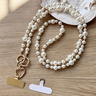 珍珠手机链斜挎挂绳带金属垫片