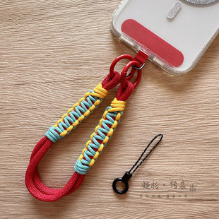 高端棉质双头扣原创手工编织双向平结手机挂绳防丢手腕绳手提欧洲防盗夹片垫片短绳女式新款秋冬结实牢固挂件