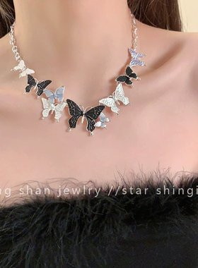 夏日氛围感锁骨链彩色多巴胺蝴蝶项链女小众设计高级感度假风颈链