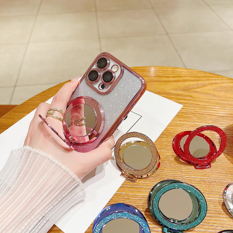 闪粉镜子支架粘贴式折叠指环扣化妆镜多功能闪粉超薄设计桌面支撑