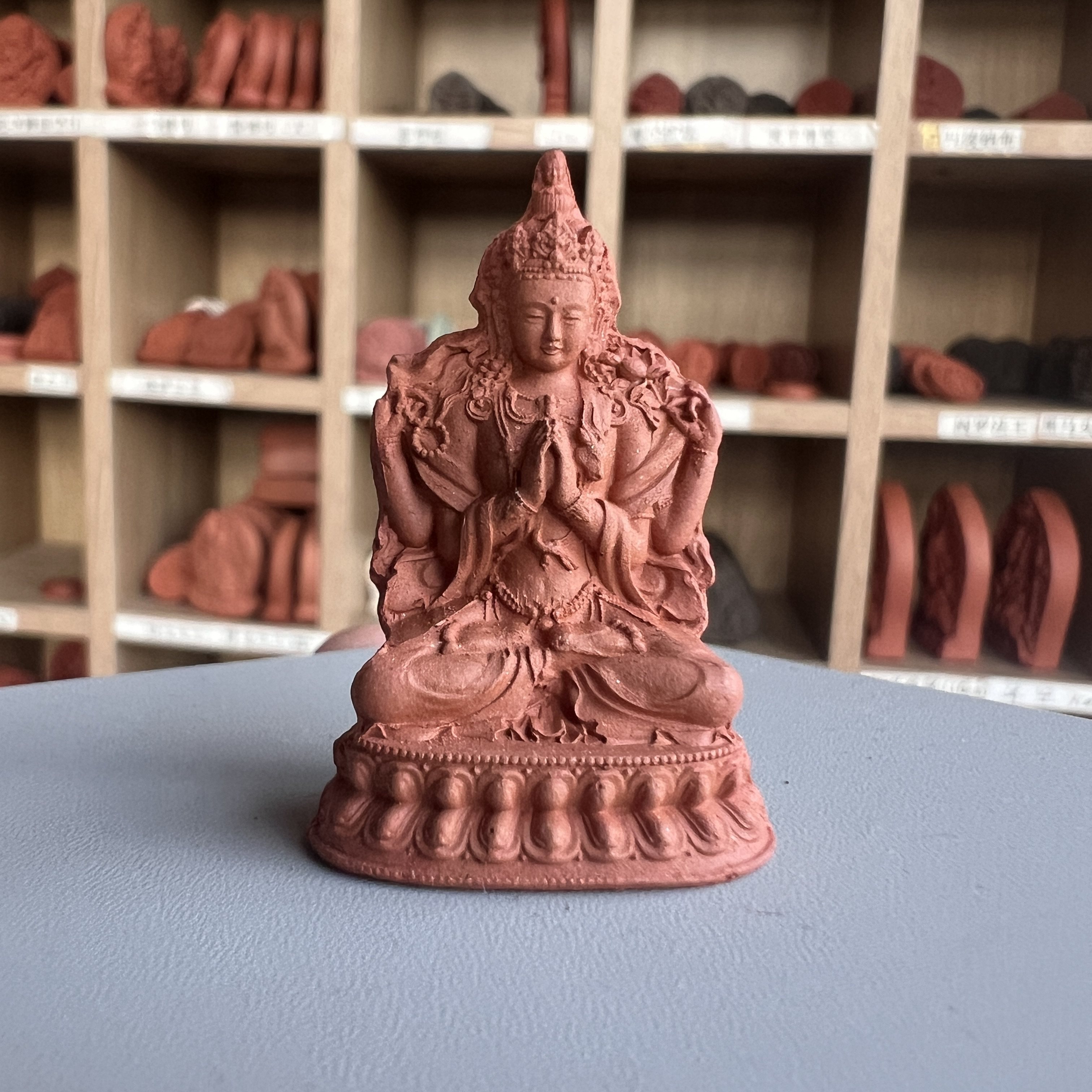 手工制作 立体四臂观音  陶土烧制擦擦 小佛像