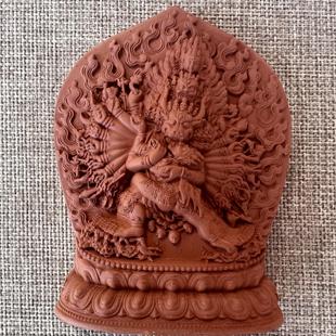 手工制作（9公分 ）大威德怖畏金刚  陶土烧制擦擦  小佛像