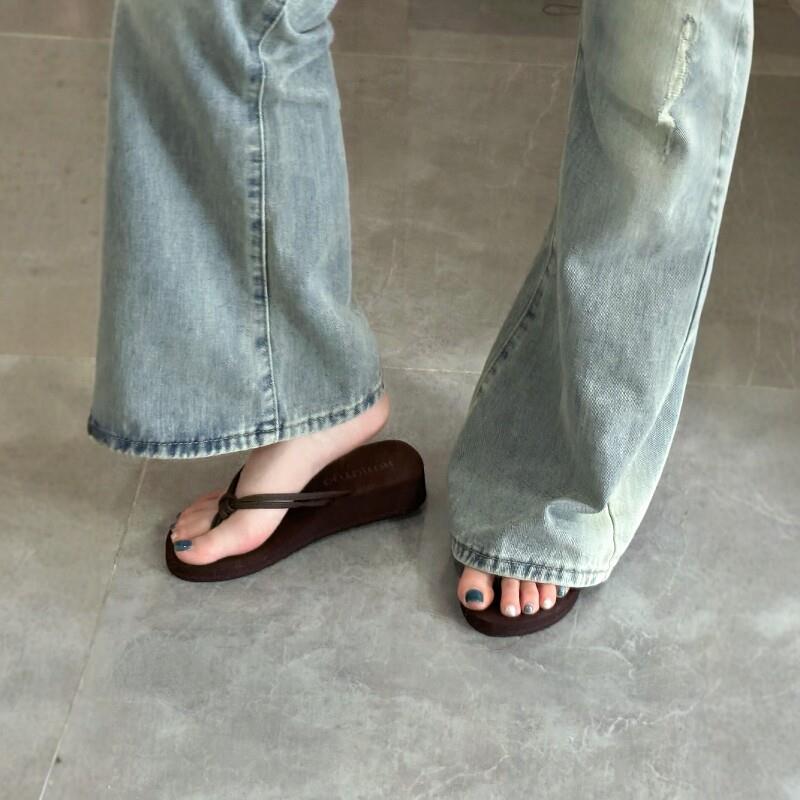 厚底人字拖女外穿夏沙滩鞋厚底增高夹脚拖鞋夹趾拖鞋海边防滑绝美