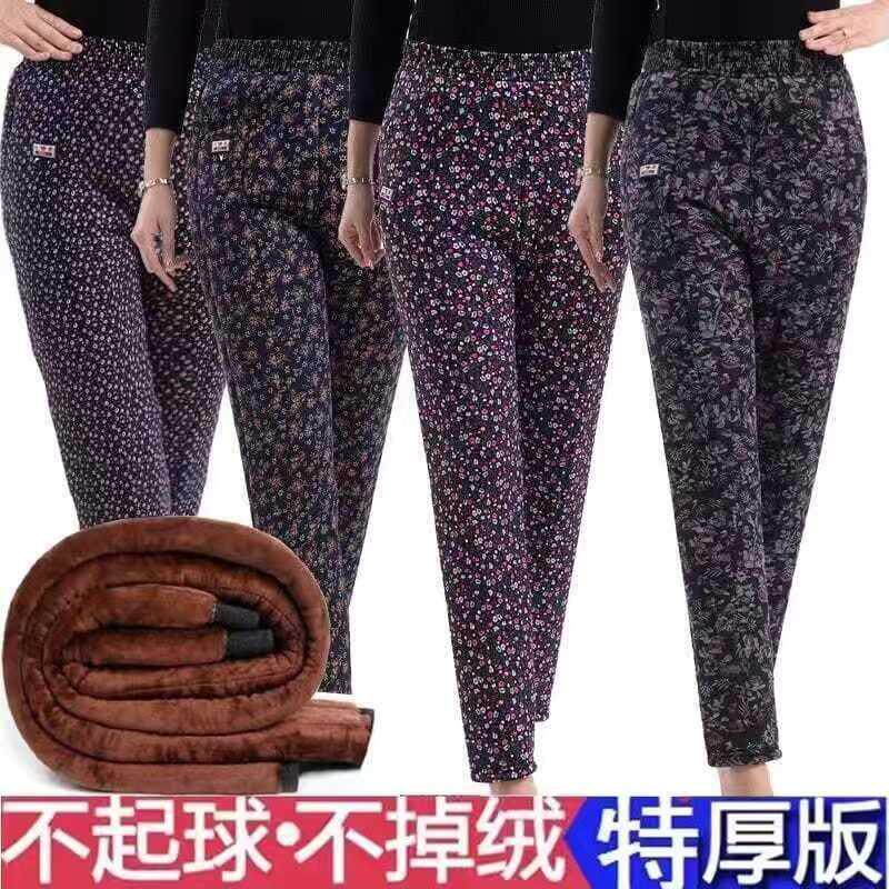 冬季中老年棉裤女高腰加厚加肥内穿仿驼绒松紧腰妈妈直筒保暖裤