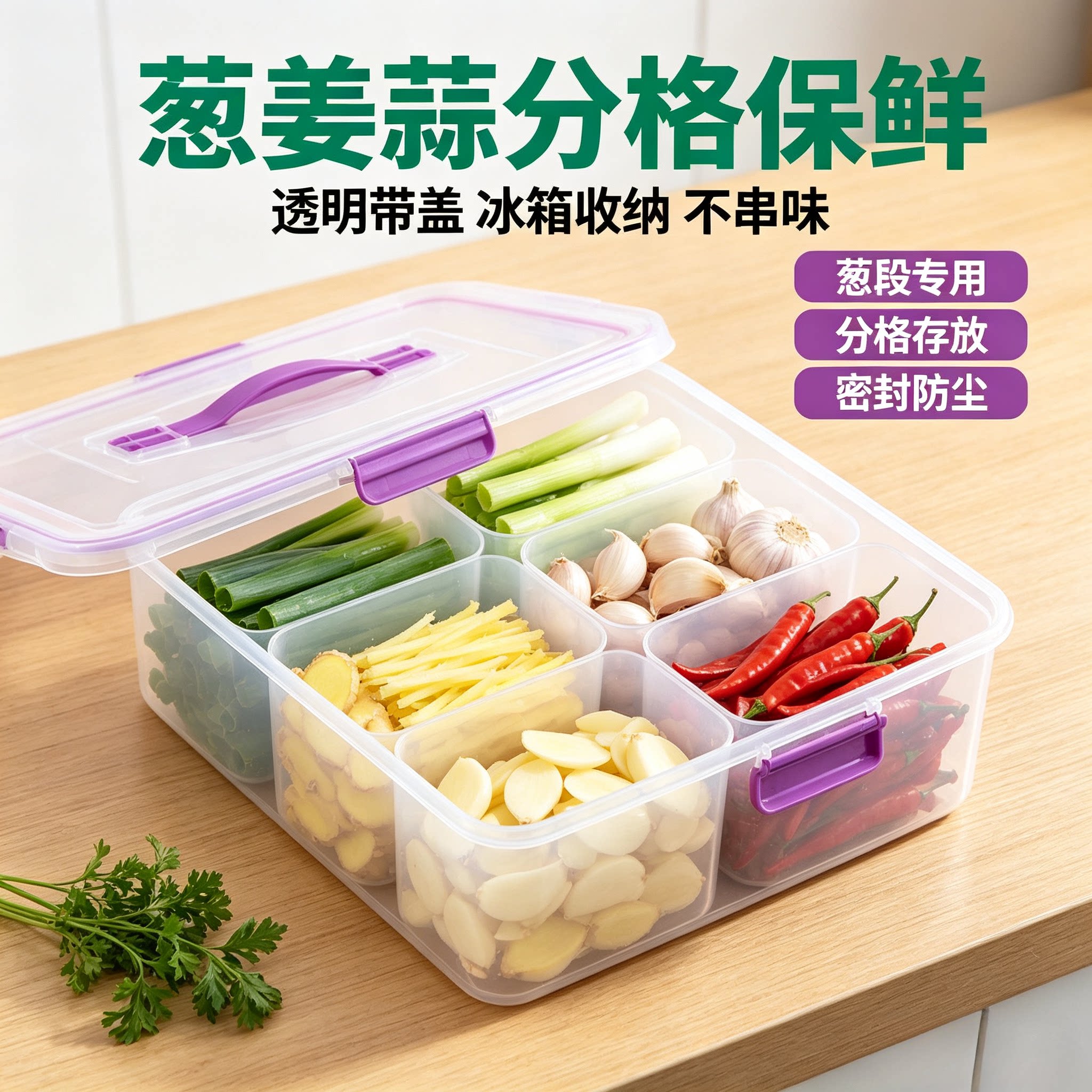 放葱保鲜盒透明水果分装盒专用冰箱五谷杂粮蔬菜带盖分隔型长方形