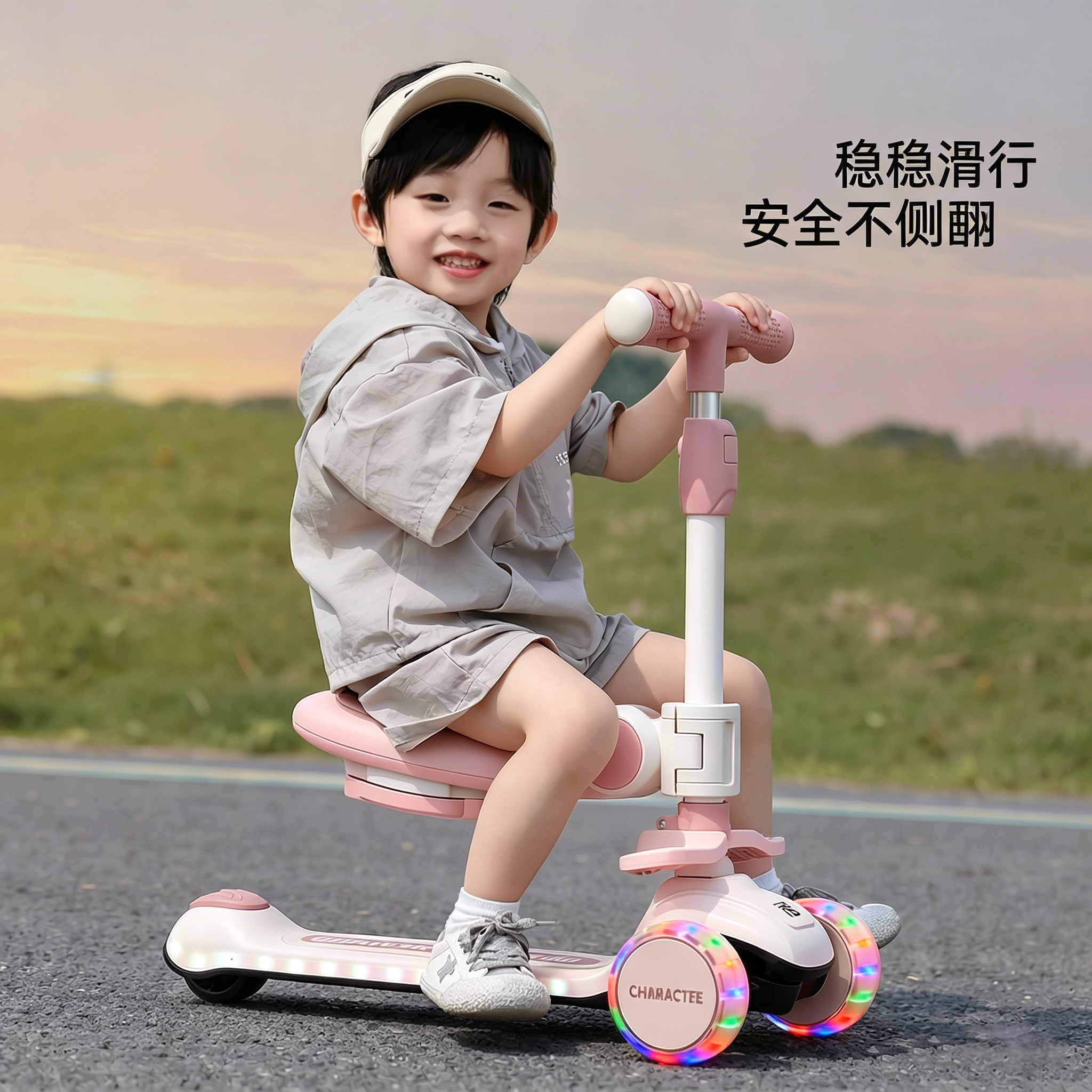 滑板车1到3岁儿童6到12岁骑滑二合一踏板平衡2026新款折叠多功能