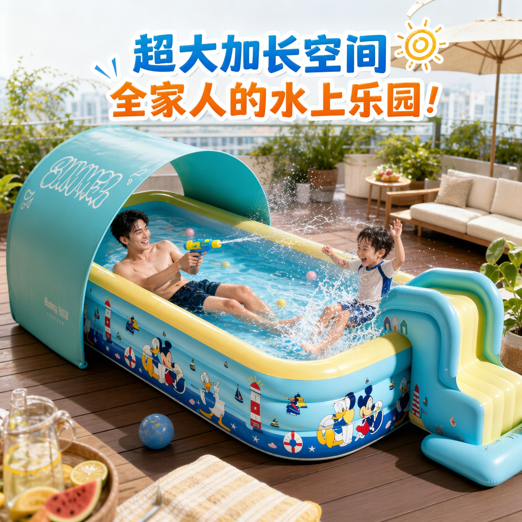 儿童游泳池家用充气滑梯户外大型玩水设备可折叠戏水池婴儿游泳桶