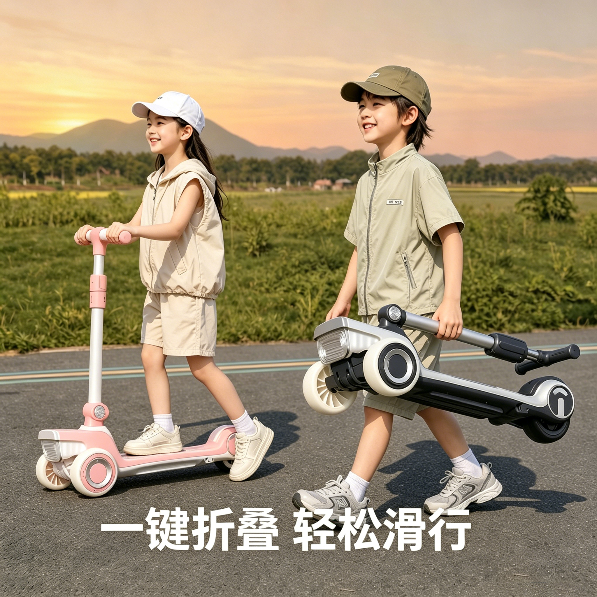 滑板车儿童3到6到12岁可转弯平衡折叠电动代步滑行2026新款小女孩