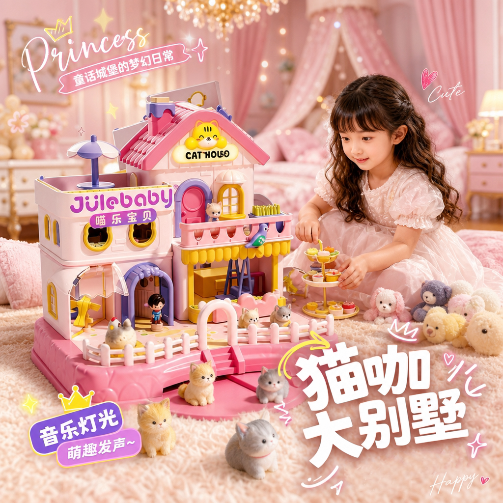 仿真猫咪磁力公主城堡女孩玩具
