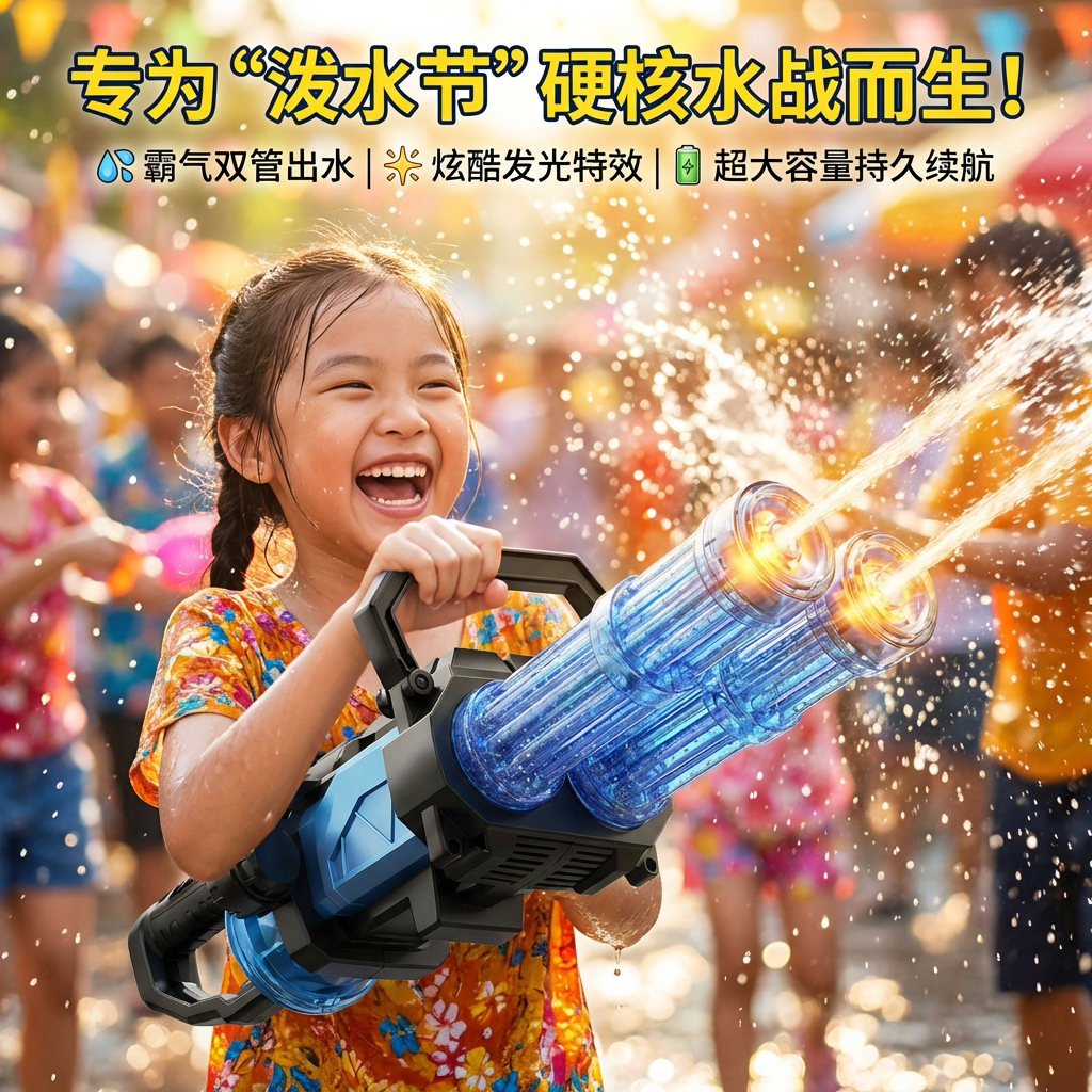 儿童火光双管加特林电动水枪