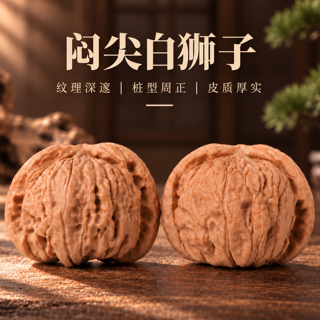 白狮子文玩核桃四座楼闷尖手把件