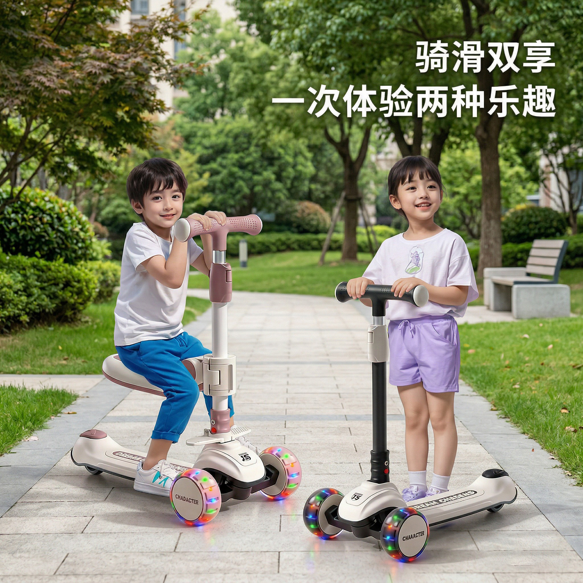滑板车儿童6到12岁骑滑二合一踏板平衡1到3岁2026新款折叠多功能