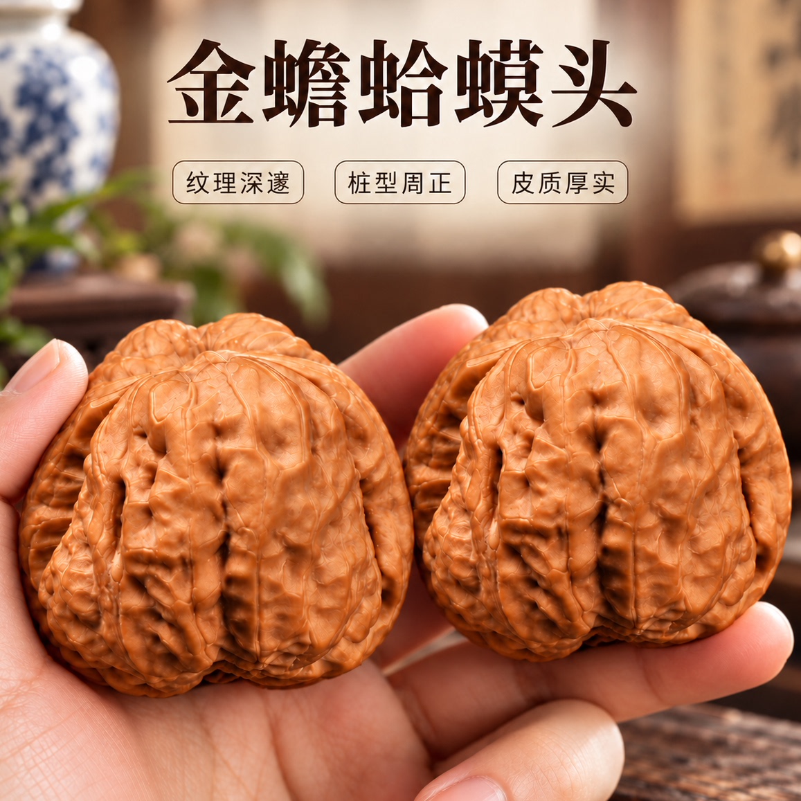 蛤蟆头南疆石文玩核桃一对送礼包