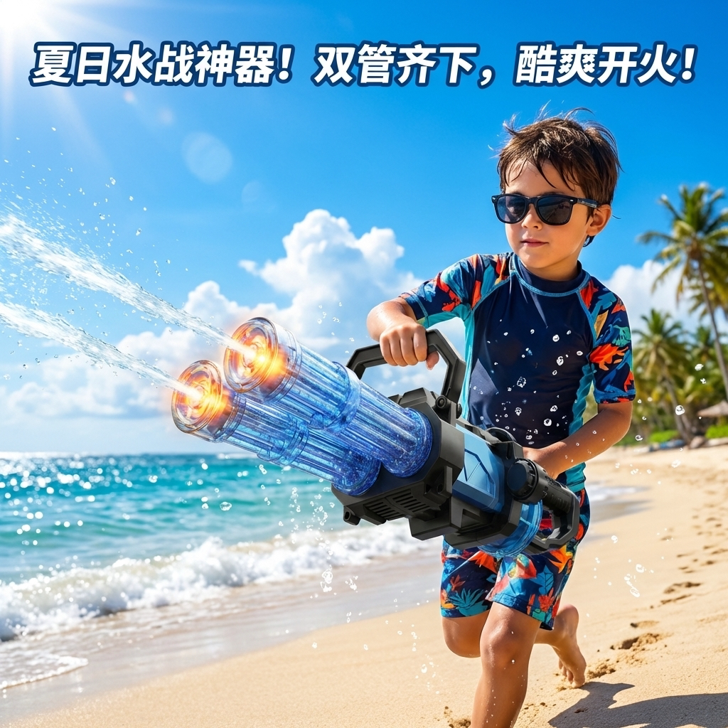 儿童火光双管加特林电动水枪