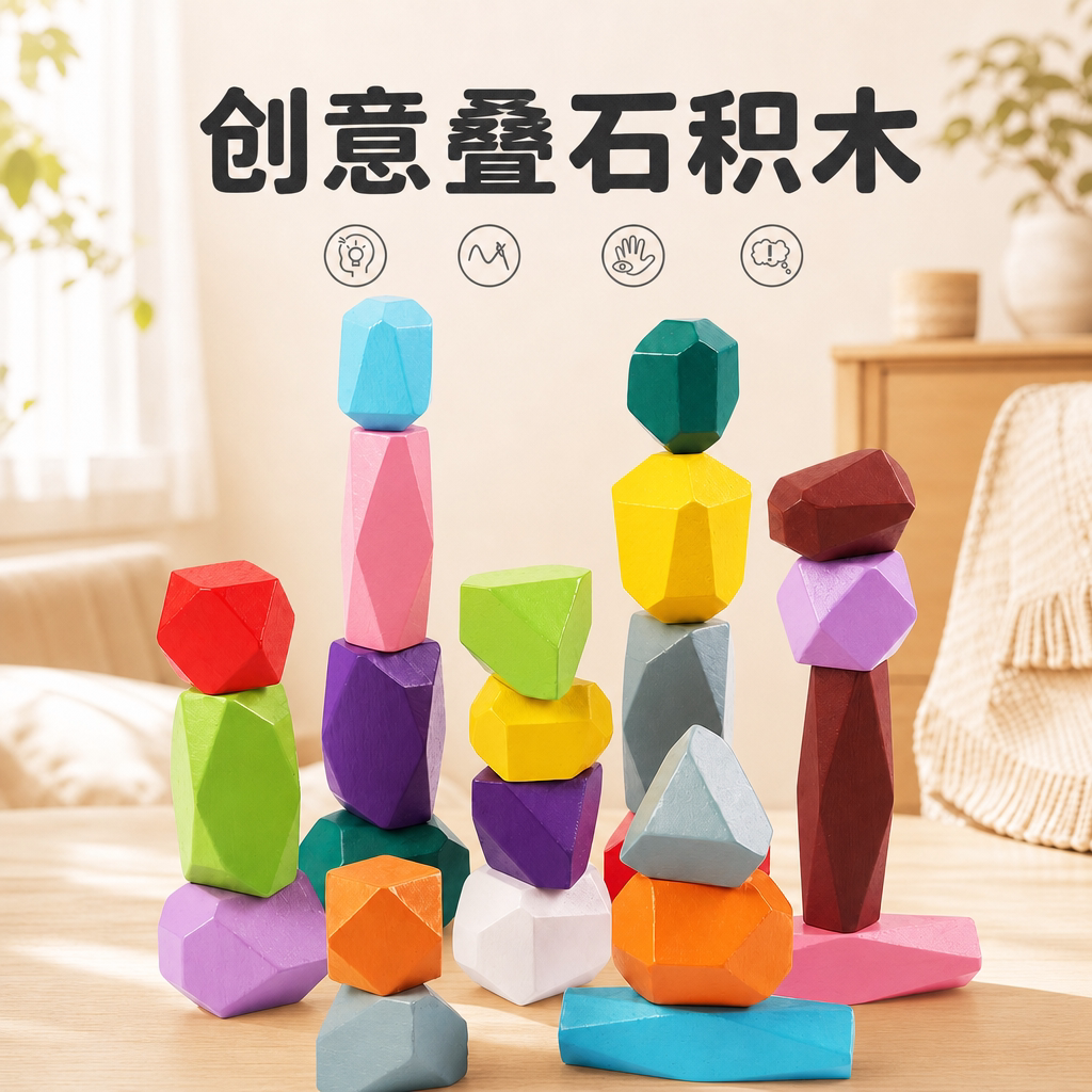 叠叠乐积木玩具儿童彩色木质叠石平衡叠叠高三年级小孩子益智桌游