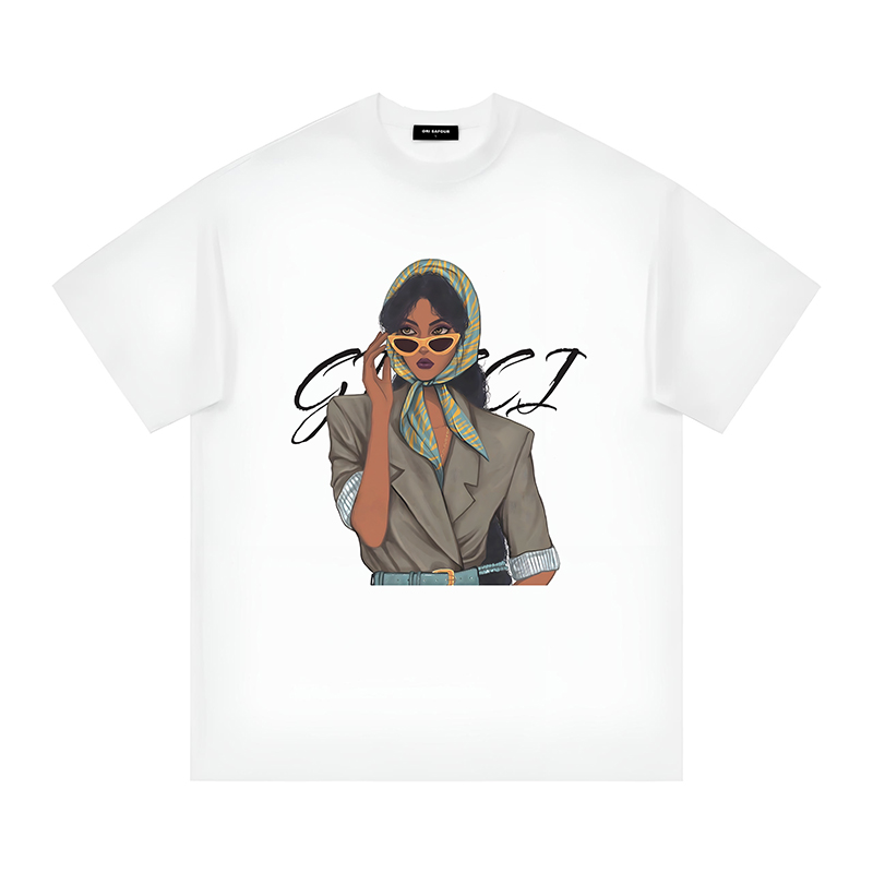 2025SS欧洲站情侣装小香风重磅纯棉短袖t恤杂志封面女郎轻奢上衣