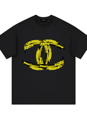 26SS香蕉小香风恶搞潮牌 宽松情侣百搭短袖t恤 重磅轻奢手绘上衣