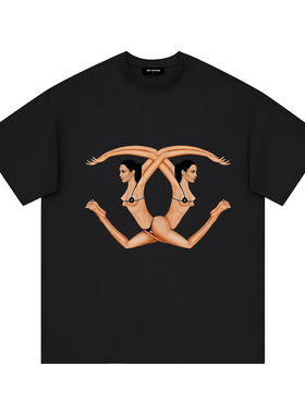 26SS夏季小香风恶搞轻奢复古重磅宽松情侣男女纯棉短袖T恤潮牌