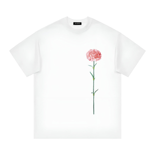 2025SS美式 t恤 复古宽松牡丹花艺术家系列印花设计oversize短袖