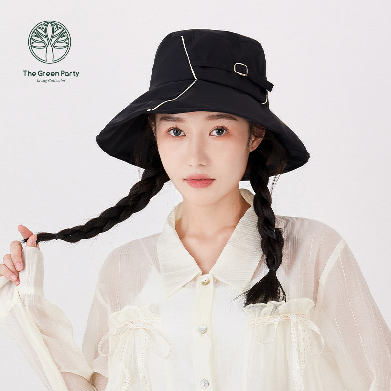 thegreenparty 时尚沿帽黑色折线平顶宽檐防晒遮阳渔夫帽子