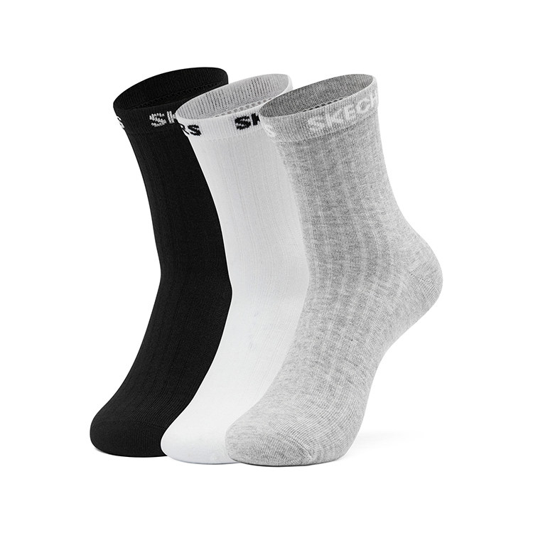 Skechers斯凯奇缤纷休闲系列男女款运动中筒袜简约LOGO袜子3双装