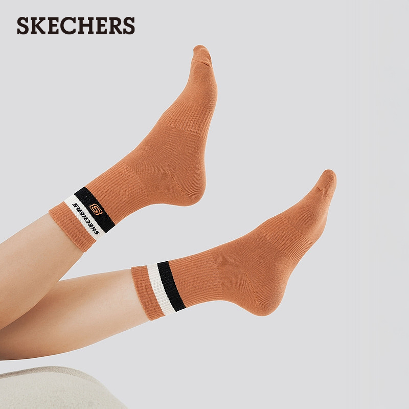 Skechers斯凯奇男女同款基础休闲系列运动袜舒适百搭2双装中筒袜