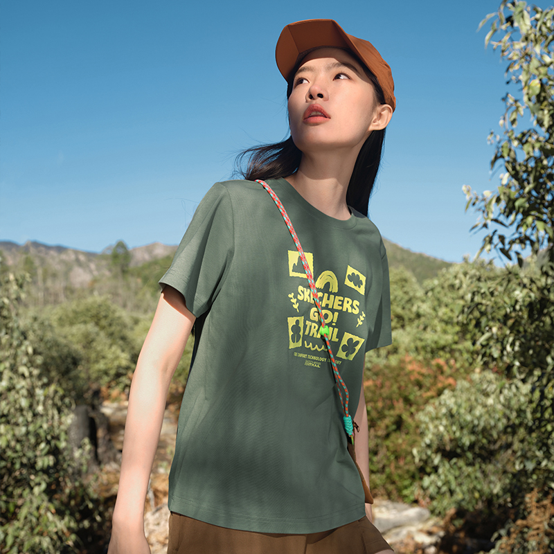 斯凯奇索罗娜户外运动装透气面料夏季新款短袖女速干透气T恤上衣