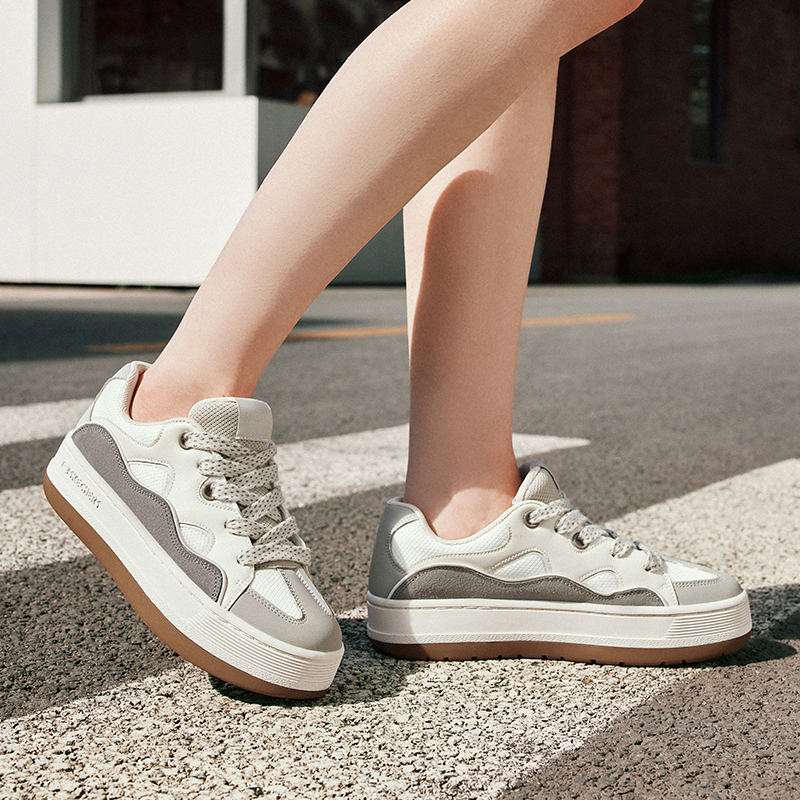 斯凯奇斑斓面包鞋|女百搭板鞋2025夏新款厚底增高复古运动休闲鞋