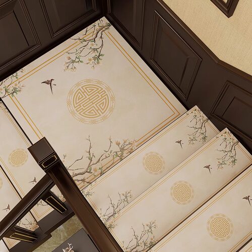 中式皮绒楼梯踏步垫家用防滑自粘实木台阶垫子隔音可擦洗地垫地毯