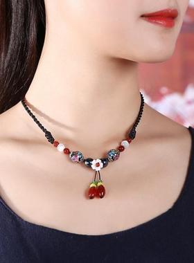 适合夏天戴的项链民族风吊坠挂绳女款高档视觉系配饰巨好看的项链